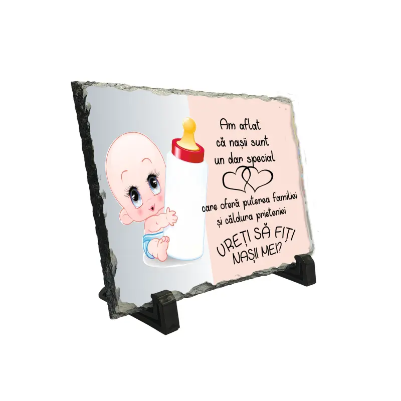 Am aflat ca nasii sunt un dar special roz, piatra ardezie personalizata, cu mesaj model pa006